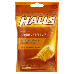 Halls Honey Lemon Cough Drops, 30 Count, 12 Per Pack, 4 Per Case