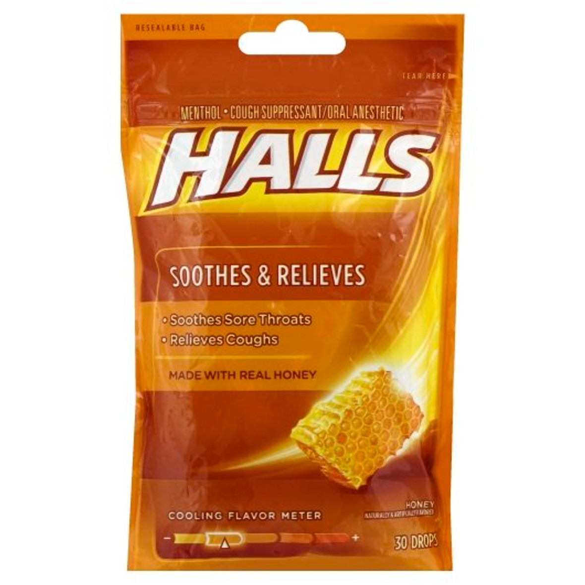 Halls Honey Lemon Cough Drops, 30 Count, 12 Per Pack, 4 Per Case