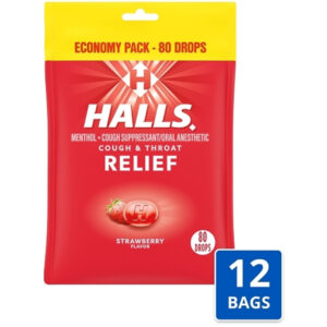 Halls Menthol Lyptus Cherry Cough Drops, 80 Count, 12 Per Case