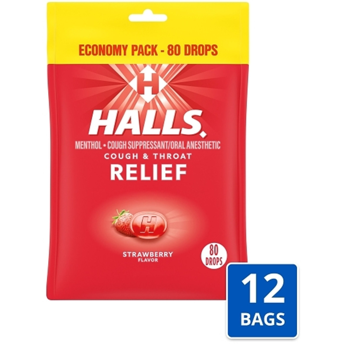 Halls Menthol Lyptus Cherry Cough Drops, 80 Count, 12 Per Case