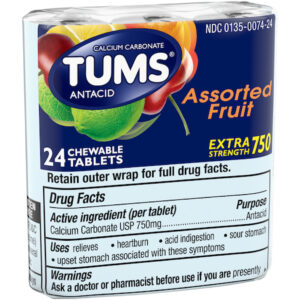 Tums Assorted Fruit Tablets, 96 Each, 6 Per Pack, 4 Per Case