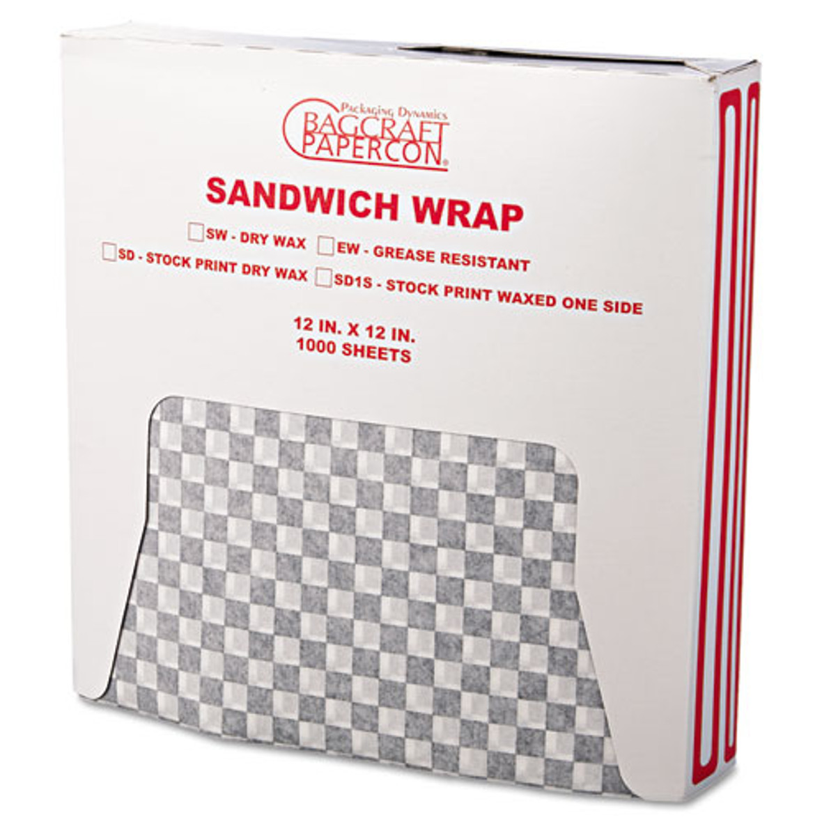 EcoCraft Grease-Resistant Paper Wraps And Liners, 12 x 12, Red Check, 1,000/Box, 5 Boxes/Carton