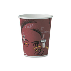 Solo Paper Hot Drink Cups In Bistro Design, 12 Oz, Maroon, 300/carton