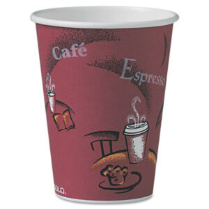 Solo Paper Hot Drink Cups In Bistro Design, 10 Oz, Maroon, 300/carton