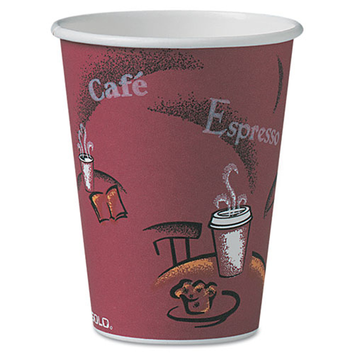 Solo Paper Hot Drink Cups In Bistro Design, 10 Oz, Maroon, 300/carton