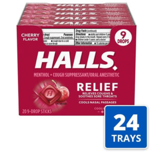Halls Bag Cherry Cough Drops, 30 Count, 12 Per Box, 4 Per Case