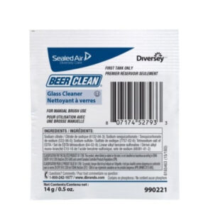 Diversey Beer Clean Low Suds Powder Glass Cleaner Pouch, 0.5 Ounces, 100 Per Case