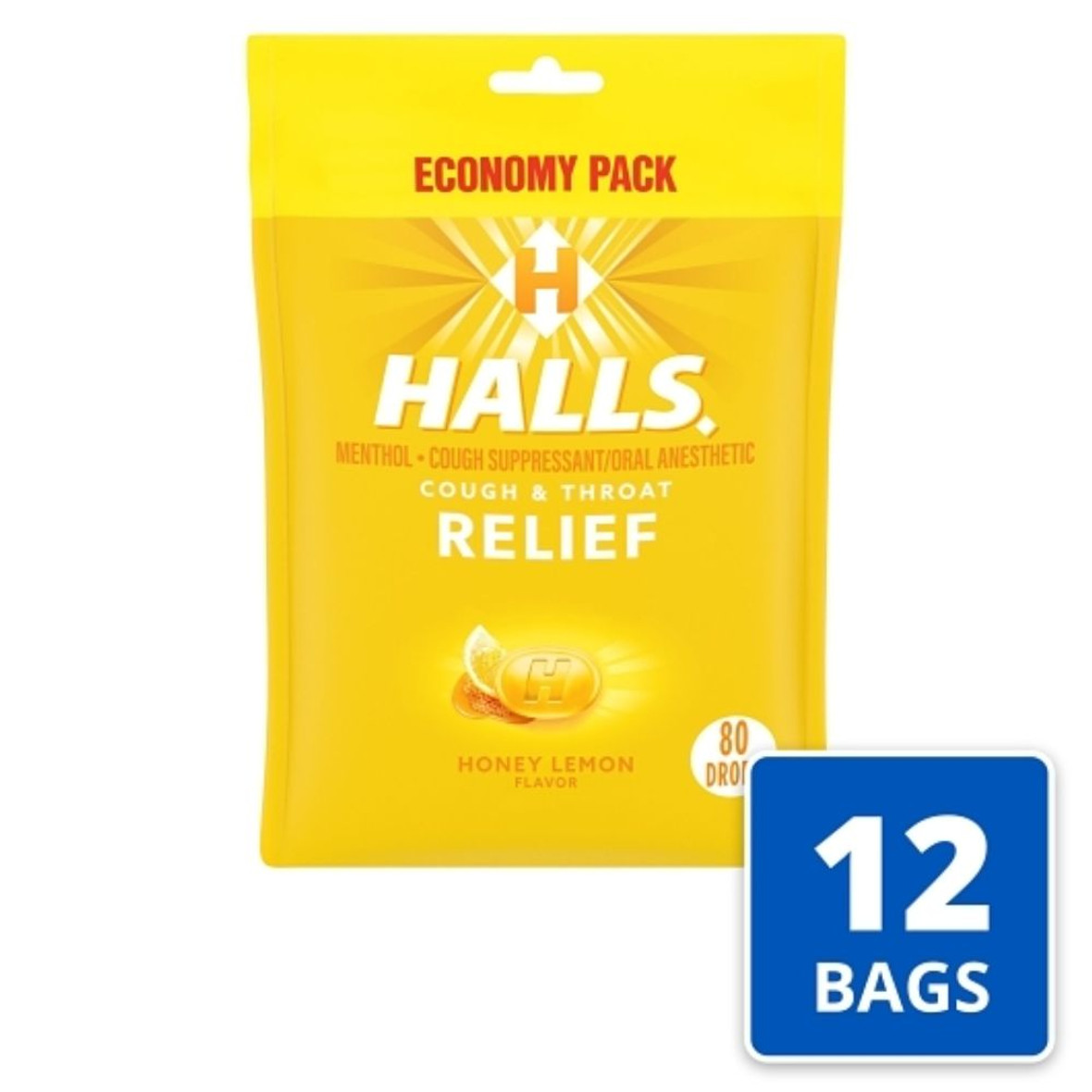 Halls Bag Cherry Cough Drops, 30 Count, 12 Per Box, 4 Per Case